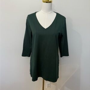 Chic Forest Green V-Neck Women's Blouse